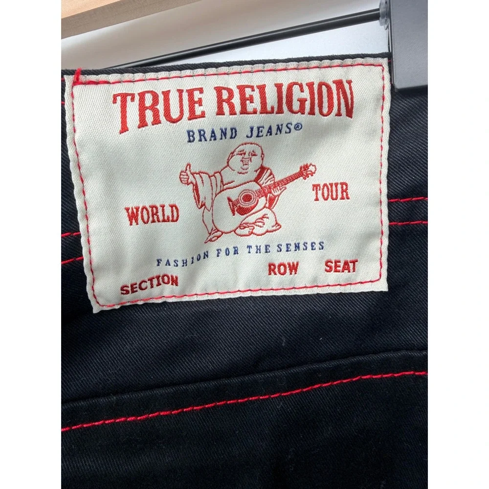 True Religion Cargo Pants Mens 34 Jet Black Red Stitching NWT 108335